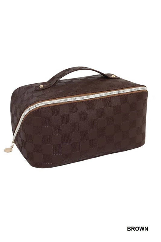 ,,,,_...._ VEGAN LEATHER MAKEUP BAG SOLID BAG: BROWN-172928 / OS