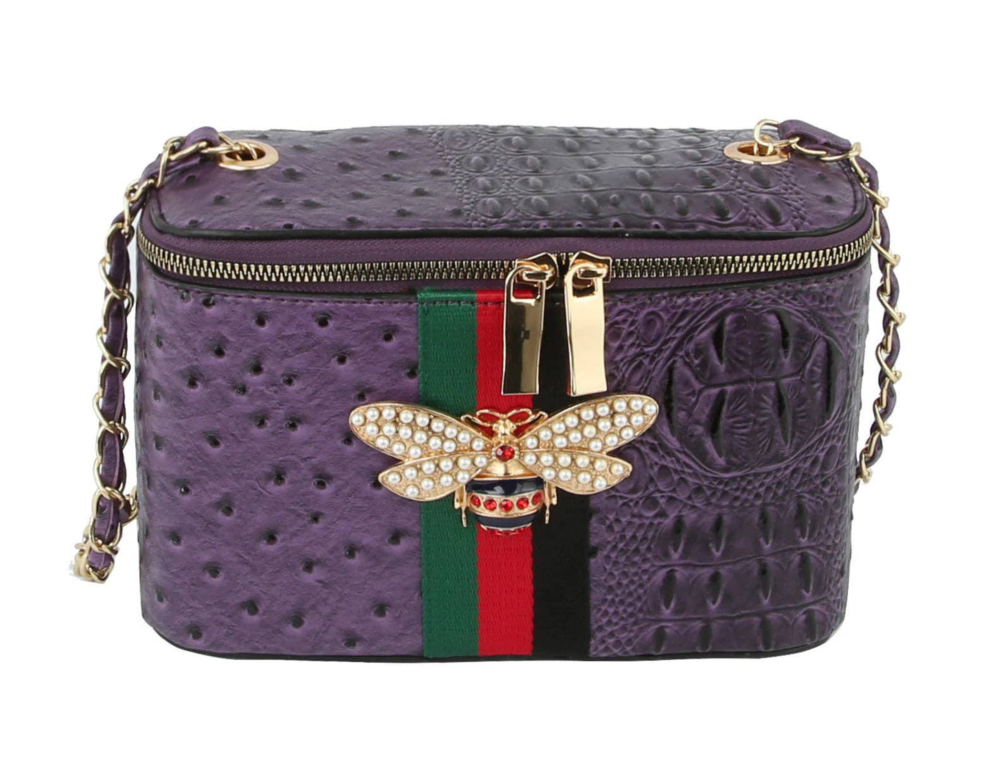 Rhinestone Bee Embossed Shoulder Bag: LQ237-BK