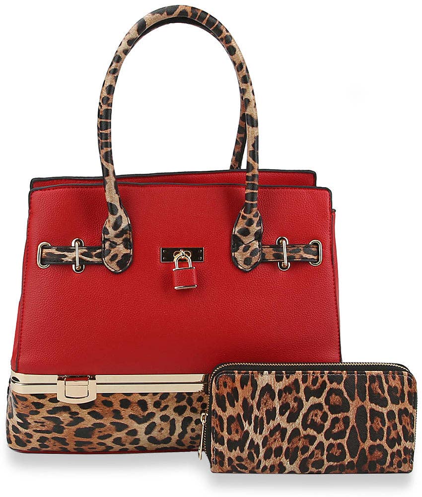 Metal Frame Tote Handbag Set: LH049-1W-1-BR