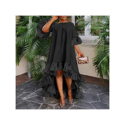 Irregular Hem Solid Color Patchwork Dress: LIME / 2XL