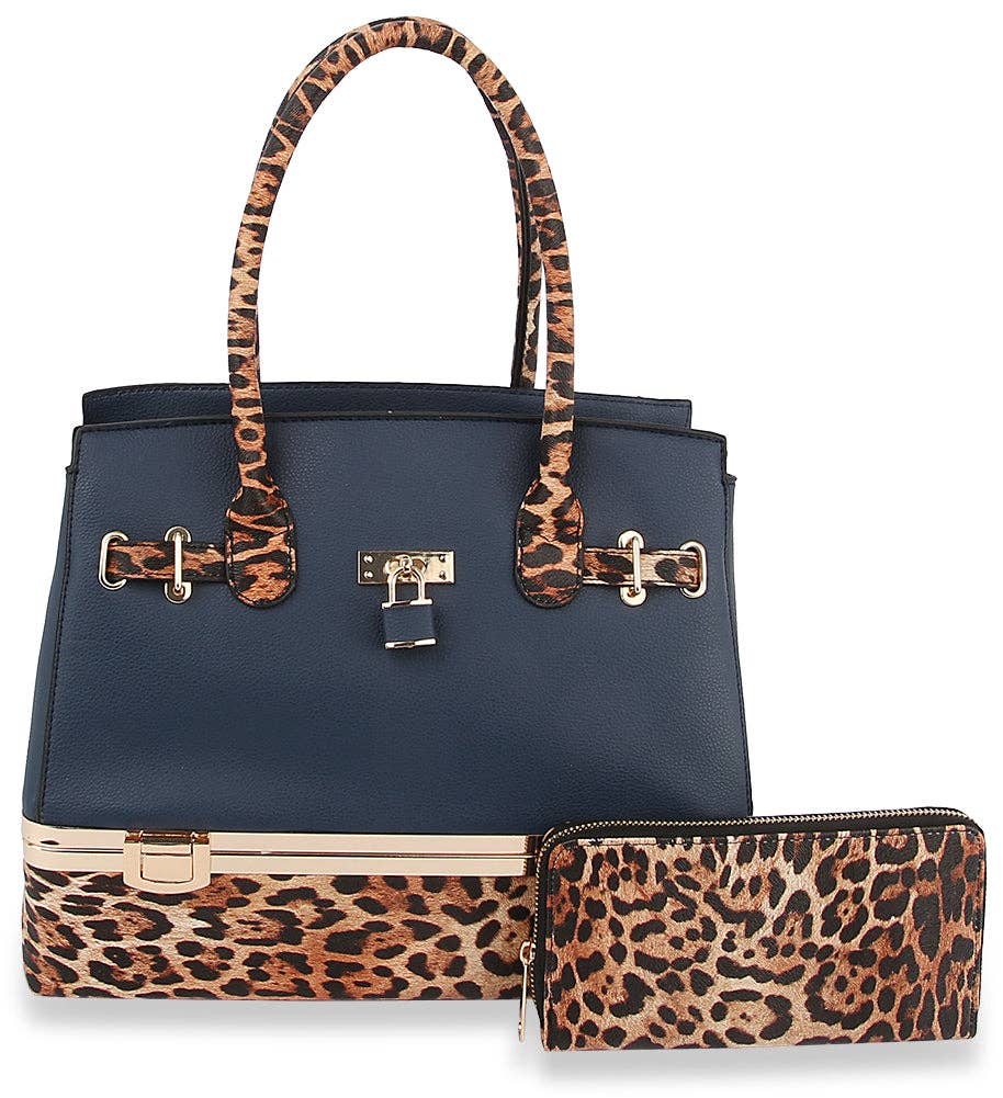 Metal Frame Tote Handbag Set: LH049-1W-1-BR