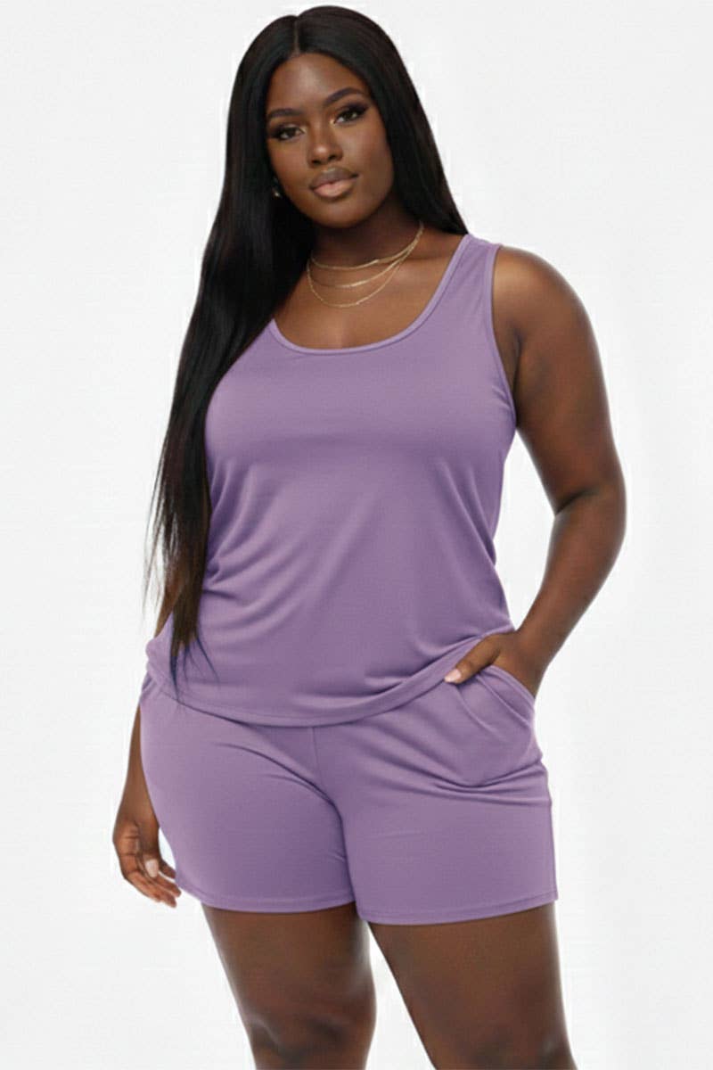 Plus Comfy Tank Top & Shorts Set: Tomato Cream / 3X