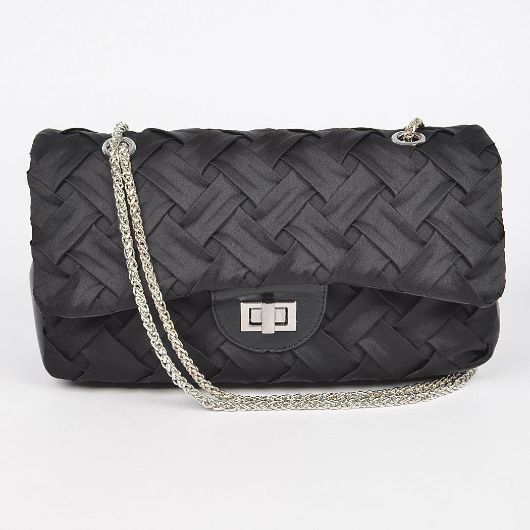 Pleated Satin Flap Shoulder Bag: Green