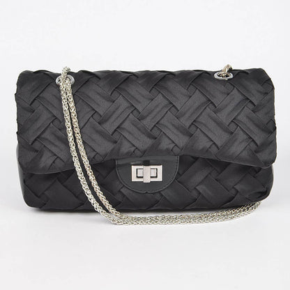 Pleated Satin Flap Shoulder Bag: Orange