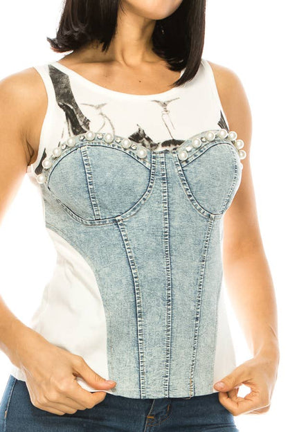 (ST2870) Corset Sleeveless Top (2 colors): Pink / M