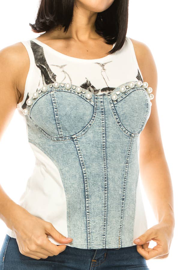 (ST2870) Corset Sleeveless Top (2 colors): Pink / L