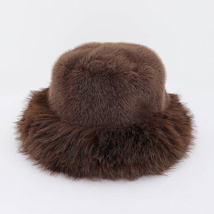 Wide Brim Faux Fur Bucket Hat: BK