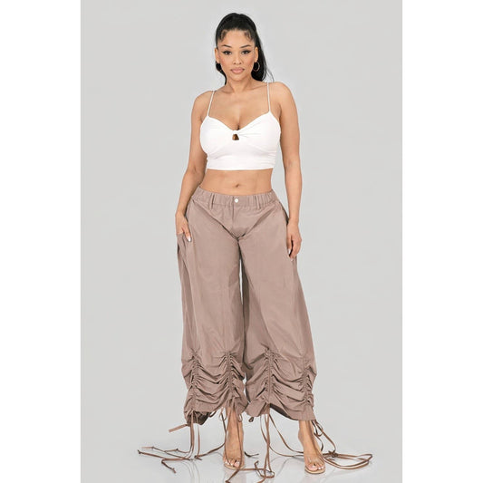 Ruched Drawstring Wide Leg Pants: TAUPE / S-M-L-XL(2-2-2-2)