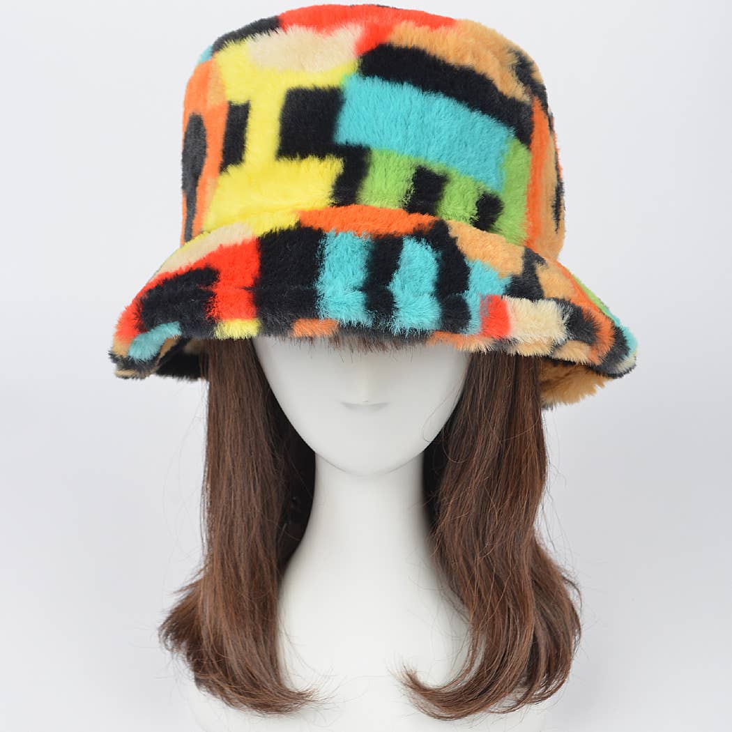 Multi Color Fur Bucket Hat: Multicolor