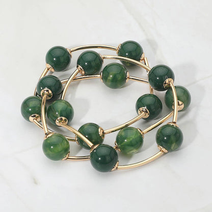 3PCS - Round Ball Wire Beaded Stretch Multi Layered Bracelets: Gold,Turquoise
