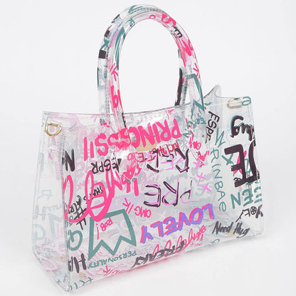 Graffiti Pvc Satchel Bag: Neon Yellow