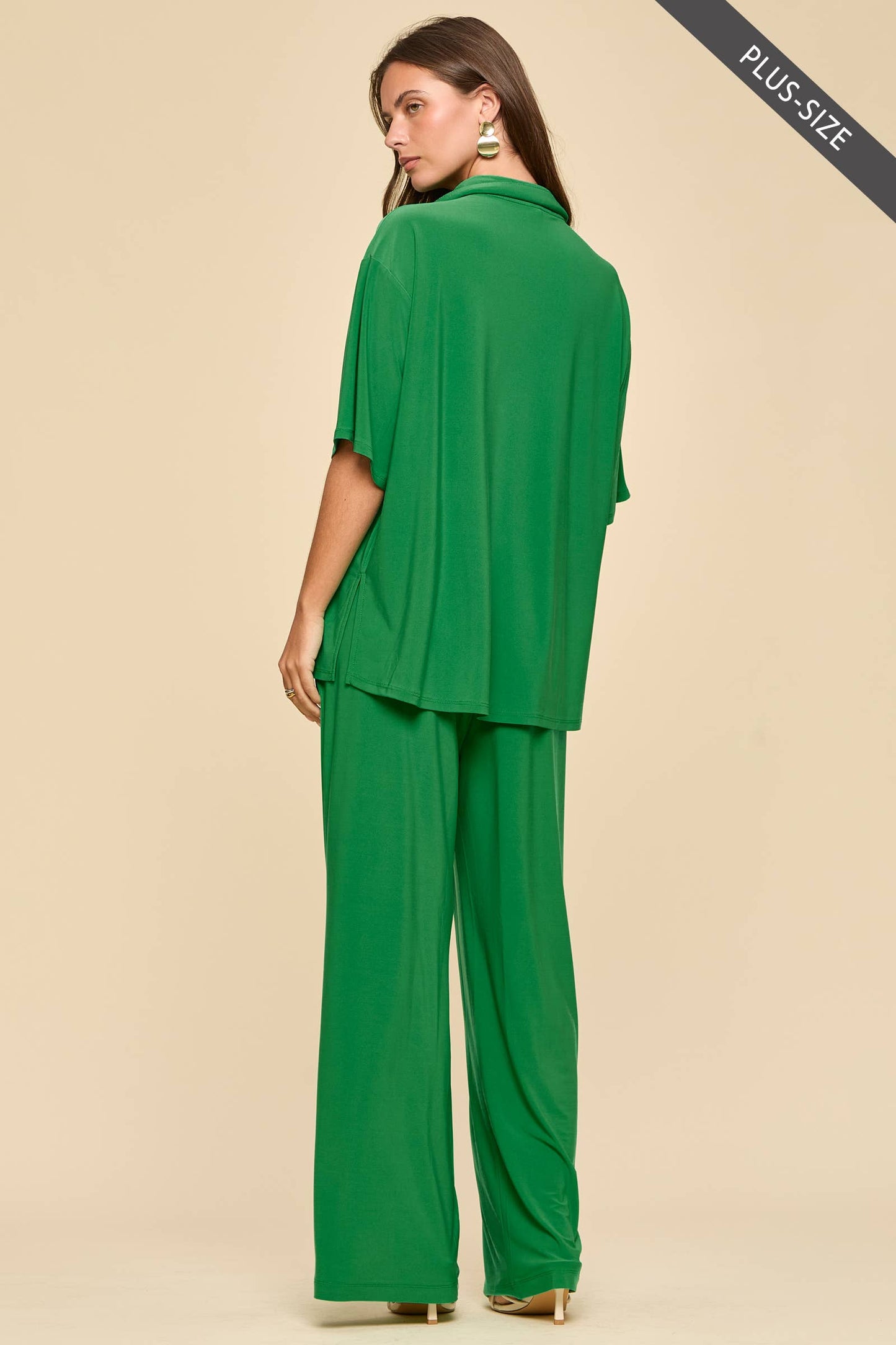 PLUS SIZE 2-Piece Blouse + Relaxed Pants Resort Wear Set: AQUA MINT / XL