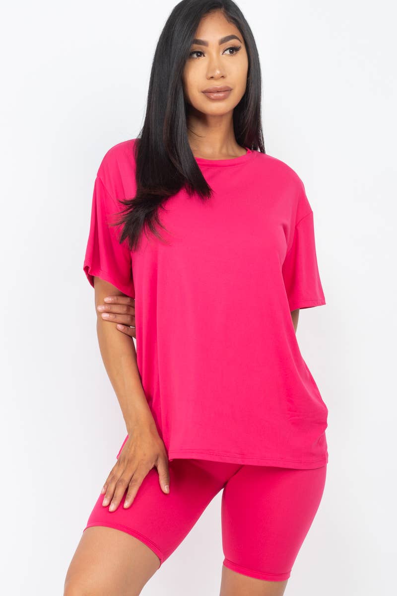 Loose Fit Top & Bike Shorts Set: Tomato Cream / S