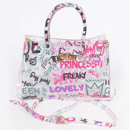Graffiti Pvc Satchel Bag: Green