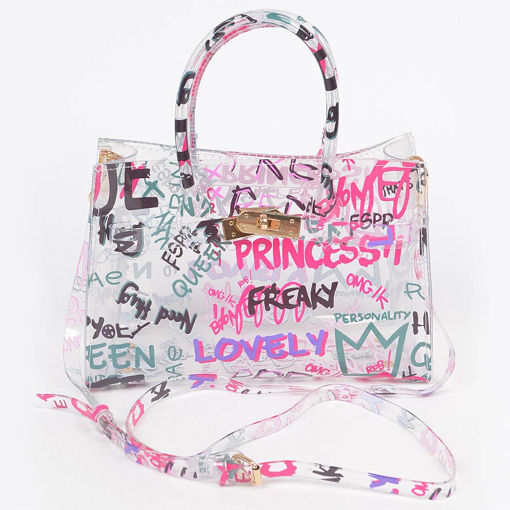 Graffiti Pvc Satchel Bag: Neon Pink