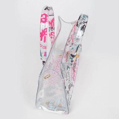 Graffiti Pvc Satchel Bag: Neon Yellow