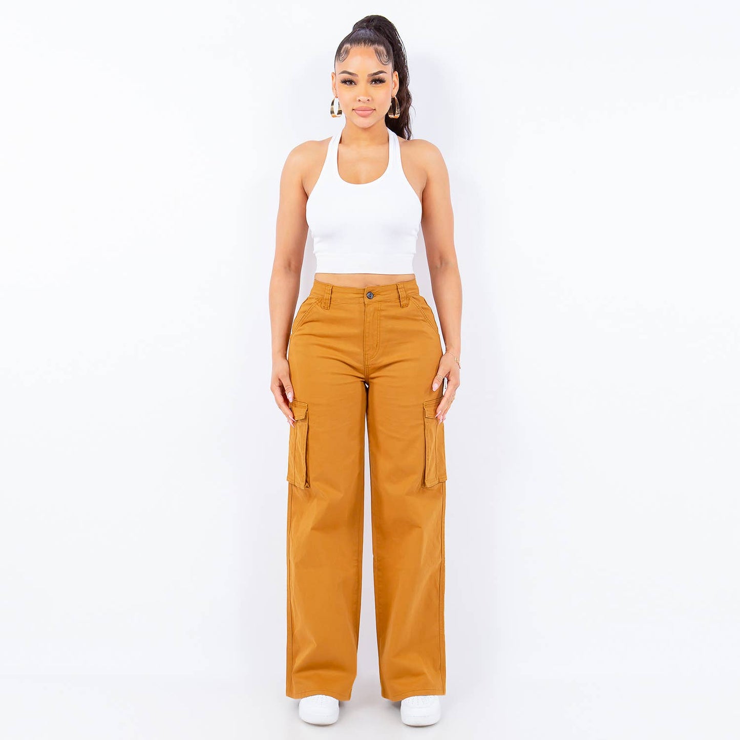 PLUS SIZE HIGH WAIST WIDE STRAIGHT PANTS-RJH5669P: IVORY / 3X