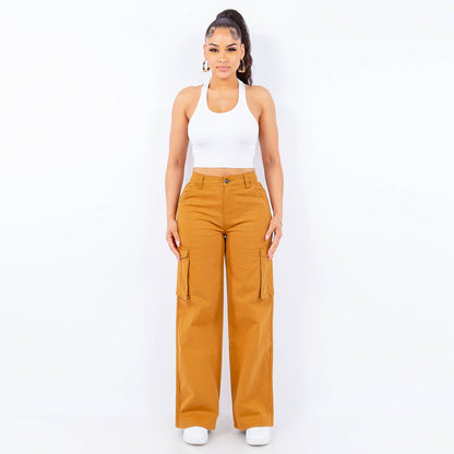 PLUS SIZE HIGH WAIST WIDE STRAIGHT PANTS-RJH5669P: IVORY / 3X