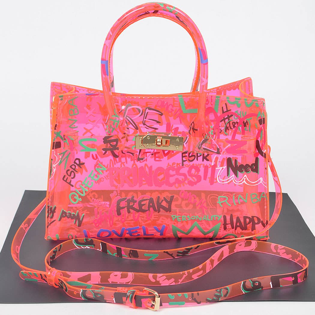 Graffiti Pvc Satchel Bag: Neon Yellow