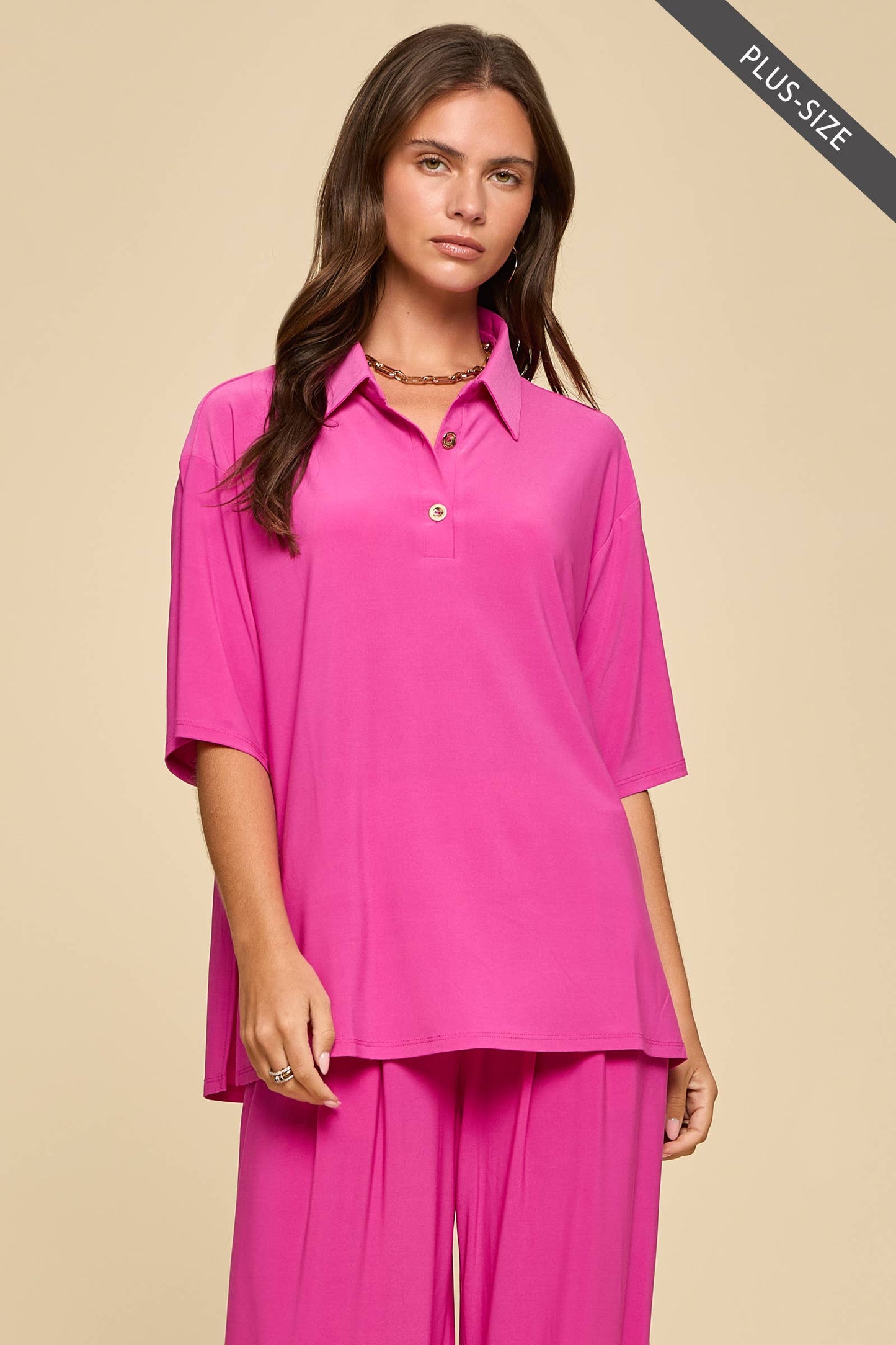PLUS SIZE 2-Piece Blouse + Relaxed Pants Resort Wear Set: AQUA MINT / XL