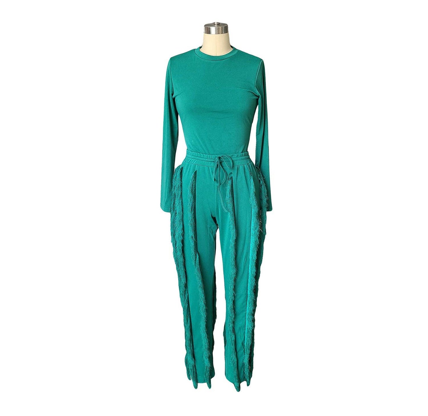 MB FASHION Long-Sleeve Fringe Top and Pants Set 223LY: ORANGE / M