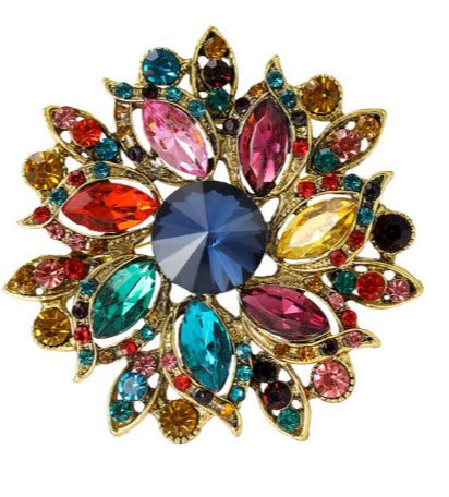 Encrusted Colorful Mosaic Round Brooch