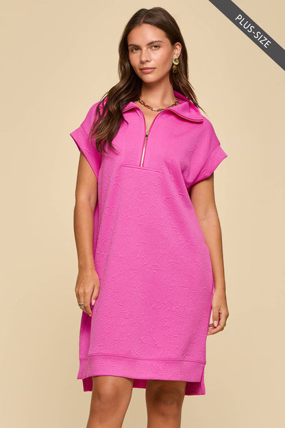 PLUS SIZE Half-Zip Jacquard Dress w/ Pockets: EMERALD POP / XL