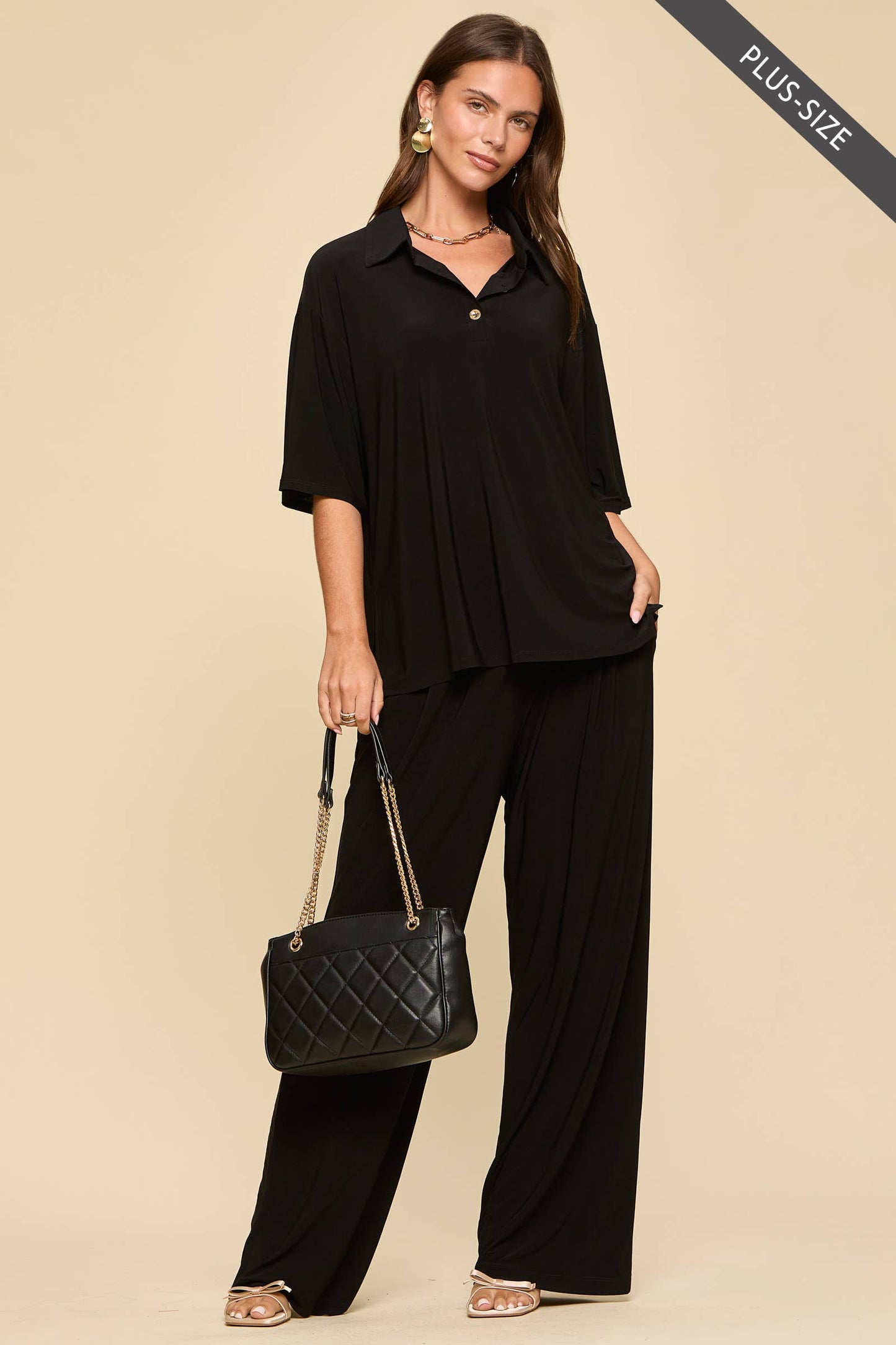 PLUS SIZE 2-Piece Blouse + Relaxed Pants Resort Wear Set: AQUA MINT / XL