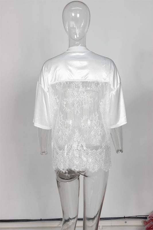 Rhinestone lace patchwork jersey: WHITE / 1-2-2-1 / S-M-L-XL