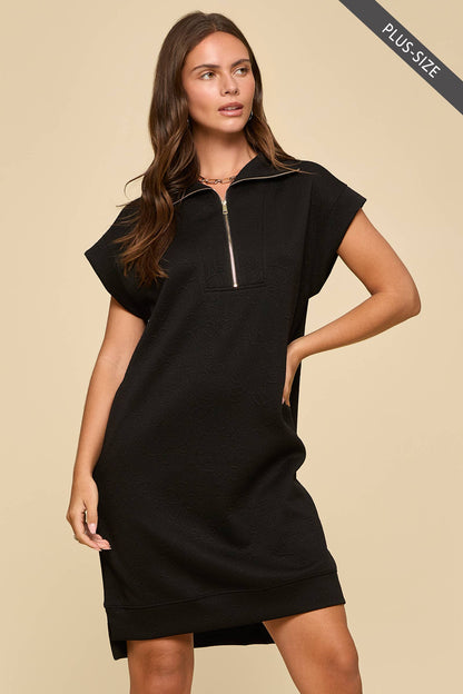 PLUS SIZE Half-Zip Jacquard Dress w/ Pockets: EMERALD POP / XL