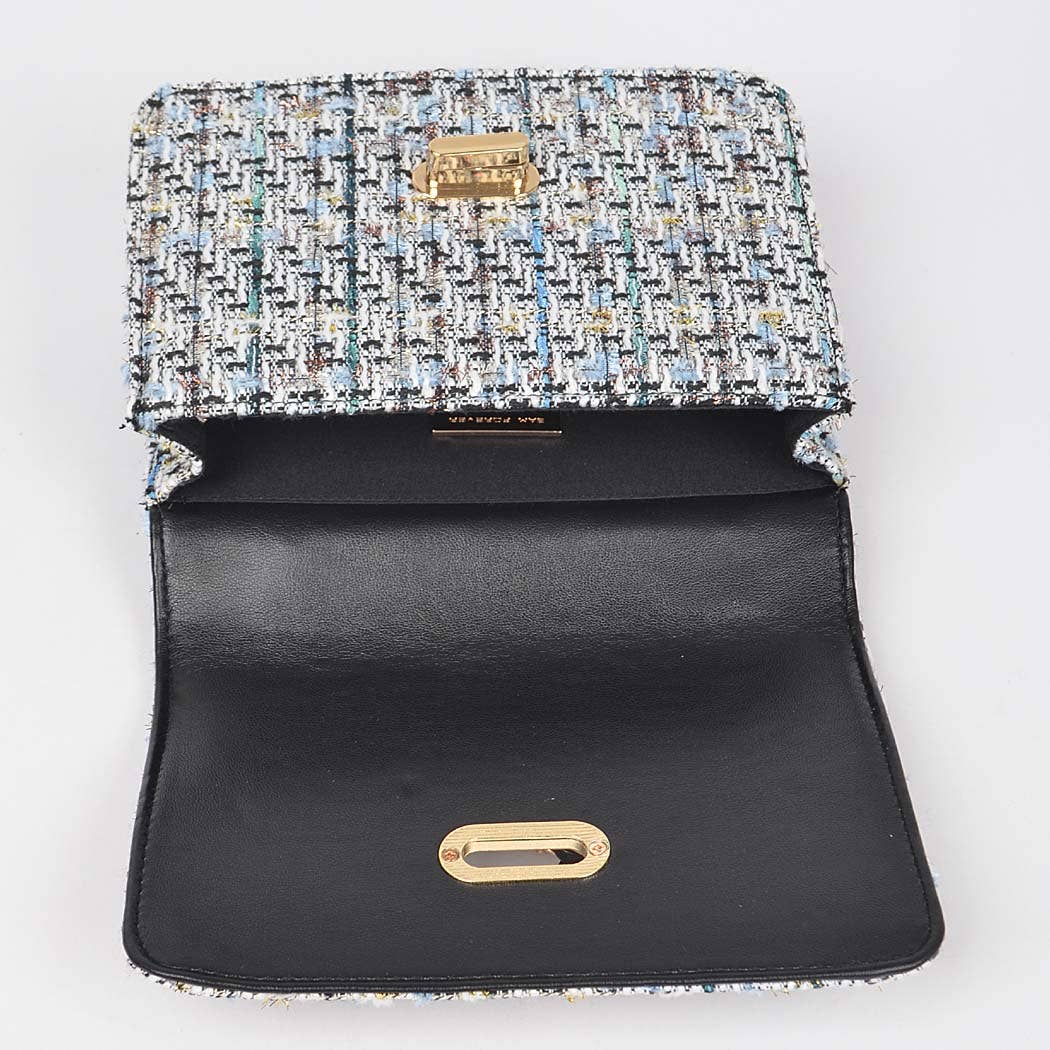 Tweed Crossbody Flap Bag: Black