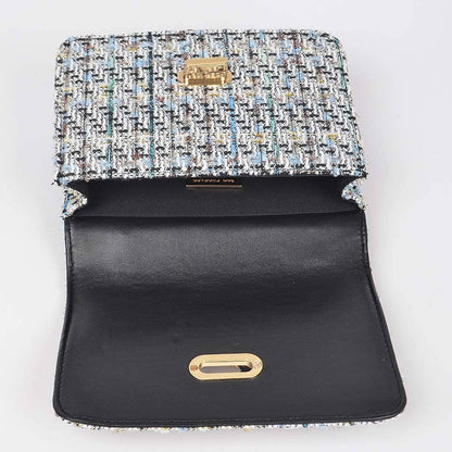Tweed Crossbody Flap Bag: Black