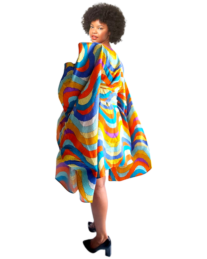 Faux Silk Wing Dress/Poncho Dress/ Wing Sleeves-Printed 25032D: Regular Size