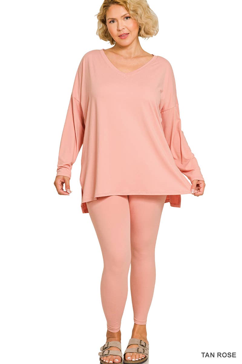 Plus Microfiber Loungewear Set - Zenana: +BROWN-170584 / 1X
