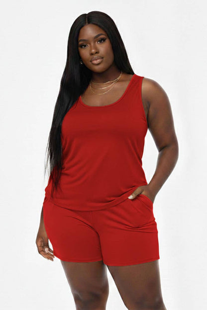 Plus Comfy Tank Top & Shorts Set: Tomato Cream / 3X