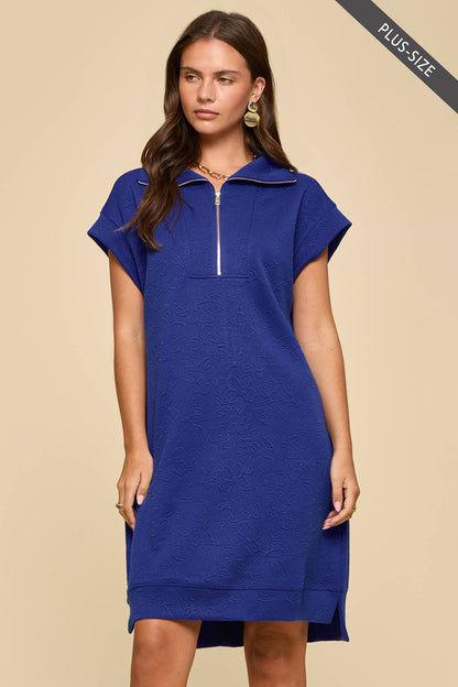 PLUS SIZE Half-Zip Jacquard Dress w/ Pockets: EMERALD POP / XL