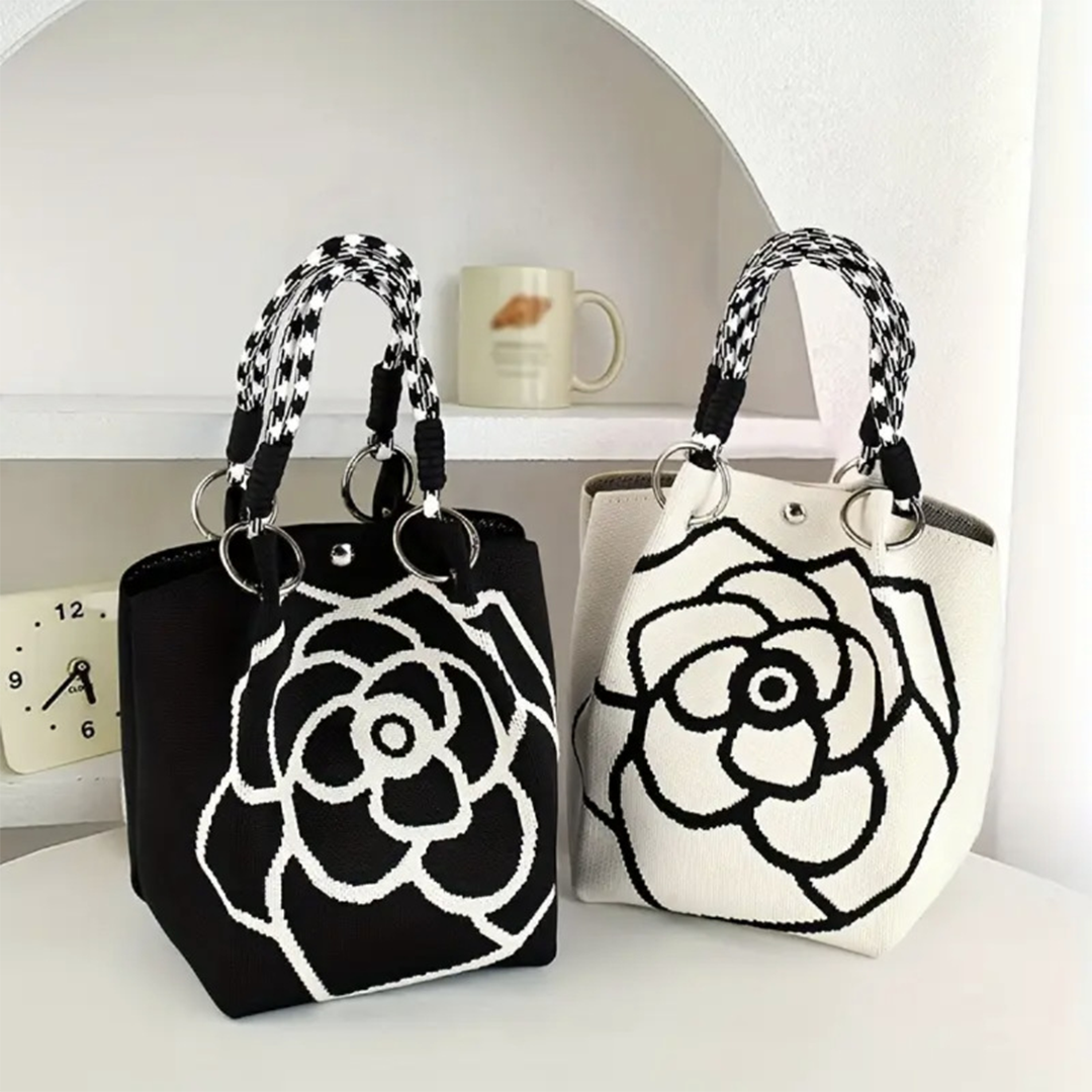 Camellia Large-Capacity Knitted Casual Tote Bag ZK3917: Beige / One Size