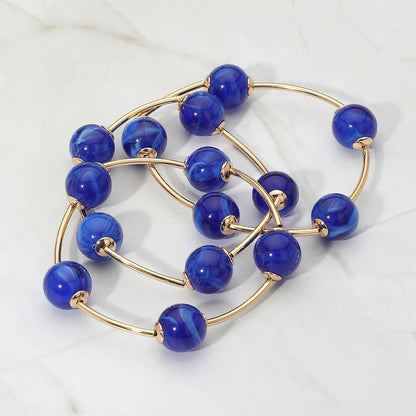 3PCS - Round Ball Wire Beaded Stretch Multi Layered Bracelets: Gold,Turquoise