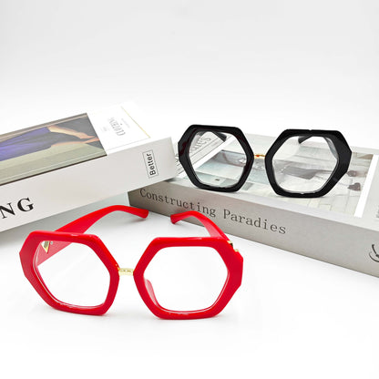 WOMEN GEOMETRIC FRAME EYEGLASSES_CWASG0135: RED / (OS) 1