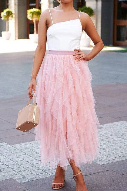 A-Line Long Tulle Skirts: BLACK / XL