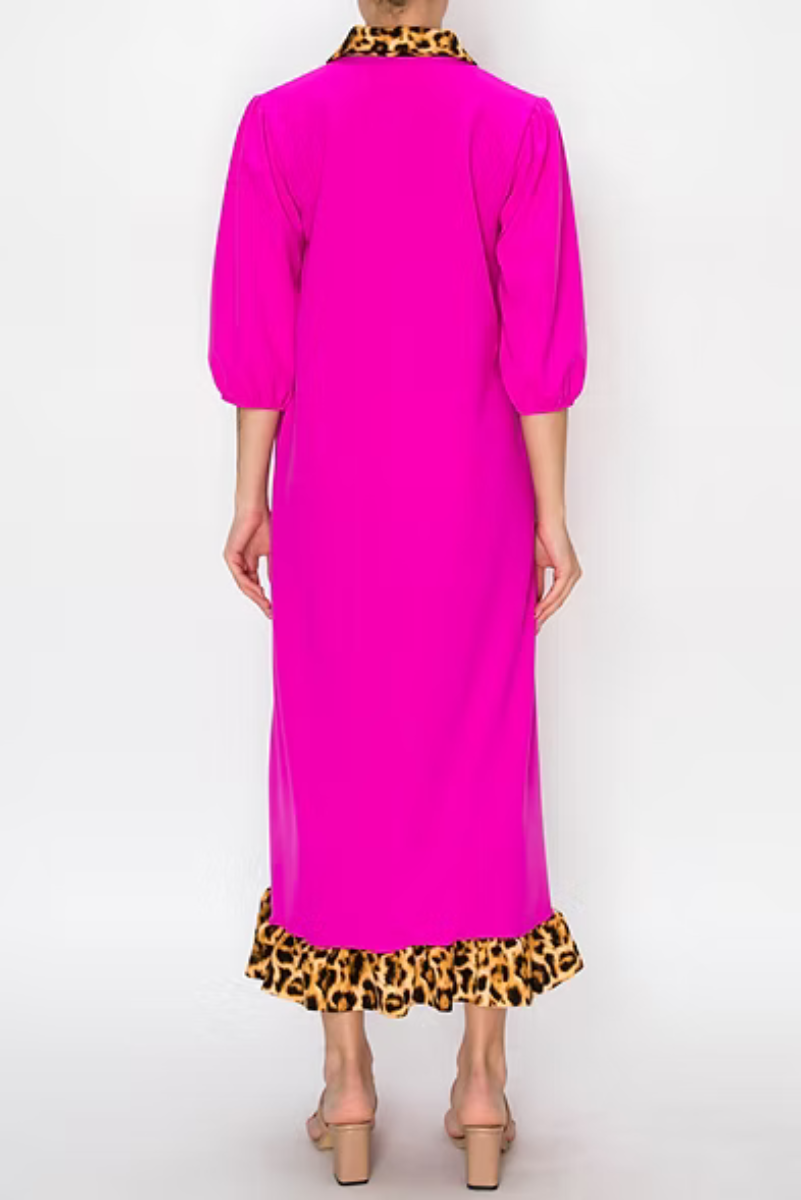 PLUS SIZE RUFFLED HEM AND ASYMMETRICAL DETAIL MIDI DRESS: Plus Size / Pink / 1XL