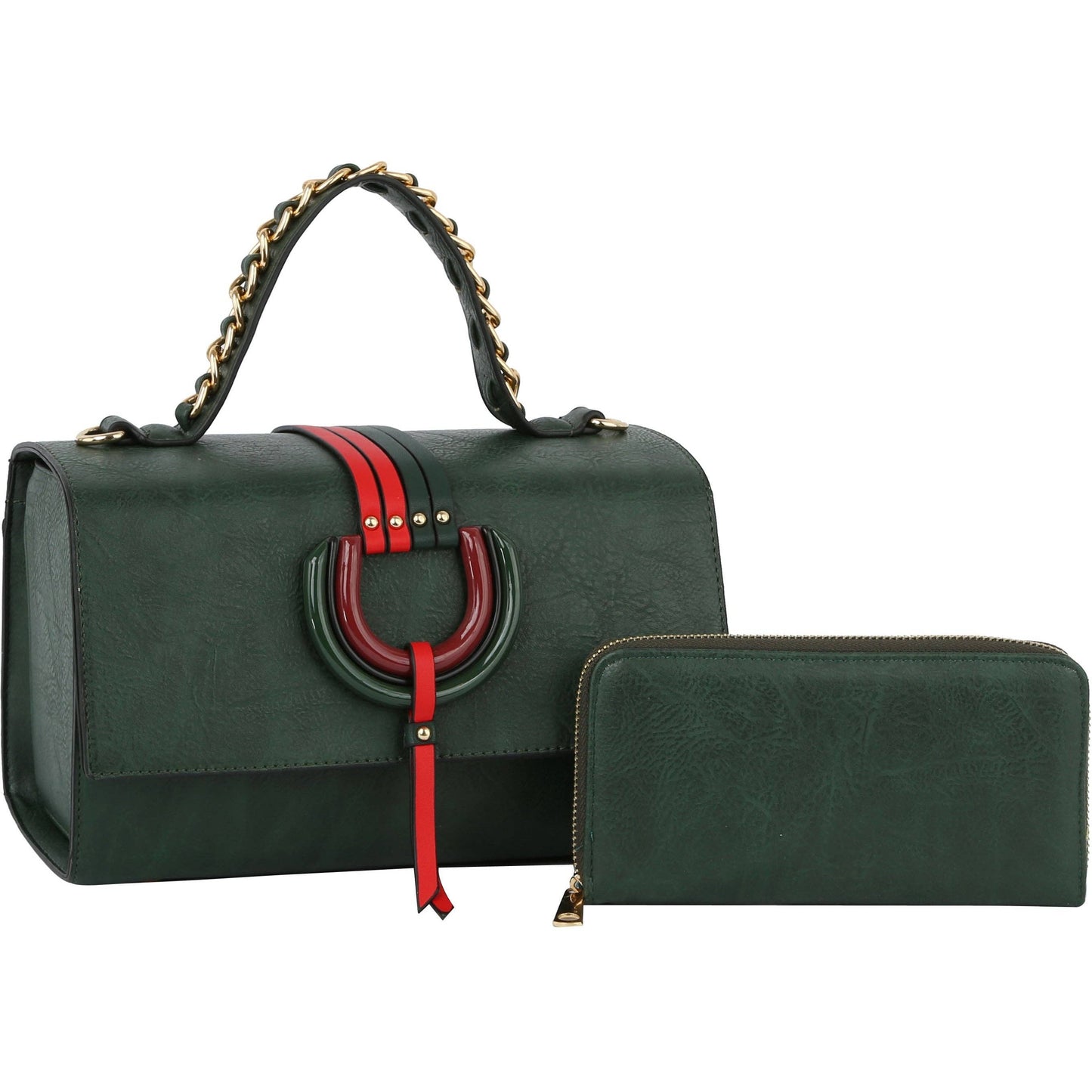 Top Handle handBag 2pcs set wallet: BLACK