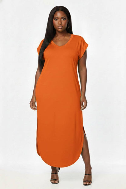 Plus Size Hidden Pocket Batwing Sleeve V Neck Long Dress: MANGO / 2X