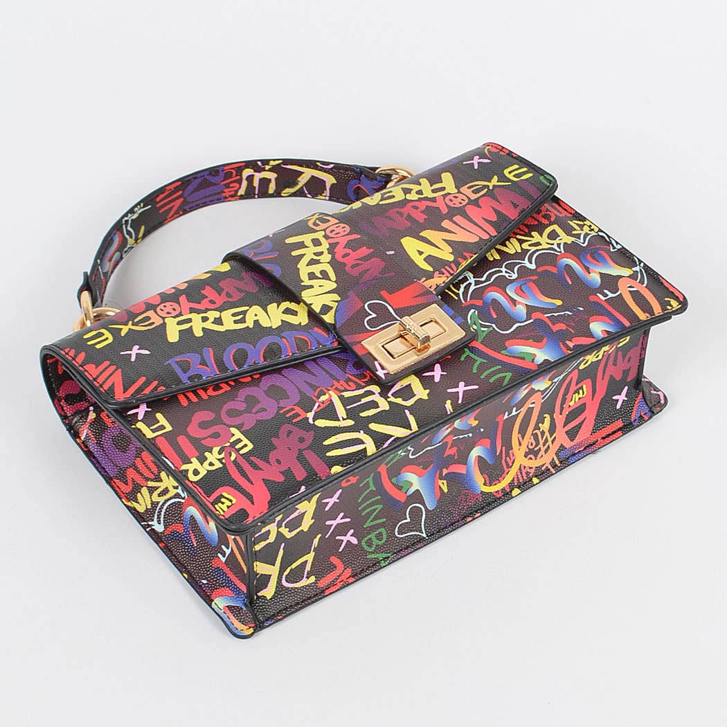 Graffiti Top Handle Clutch: Multicolor