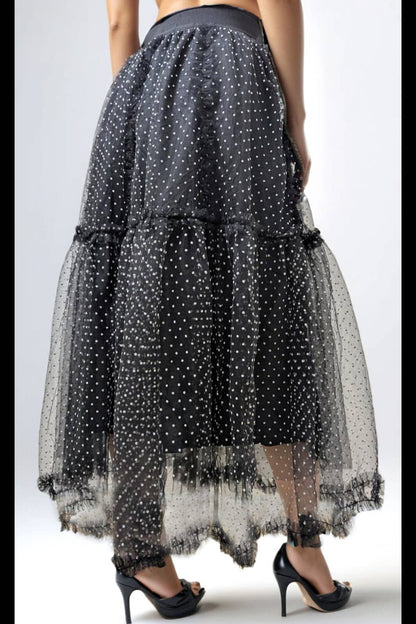 NY0011 TULLE RUFFLE SKIRT: BLACK / L