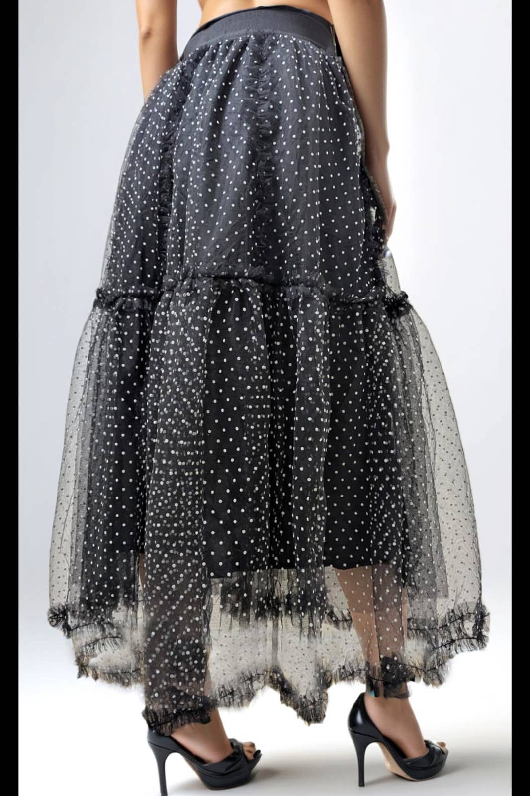 NY0011 TULLE RUFFLE SKIRT: BLACK / M
