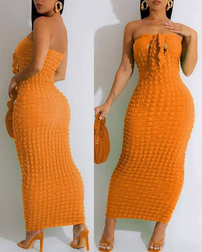 Bandeau tied detail bubble textured maxi dress: APRICOT / 1-1-1-1 / S-M-L-XL