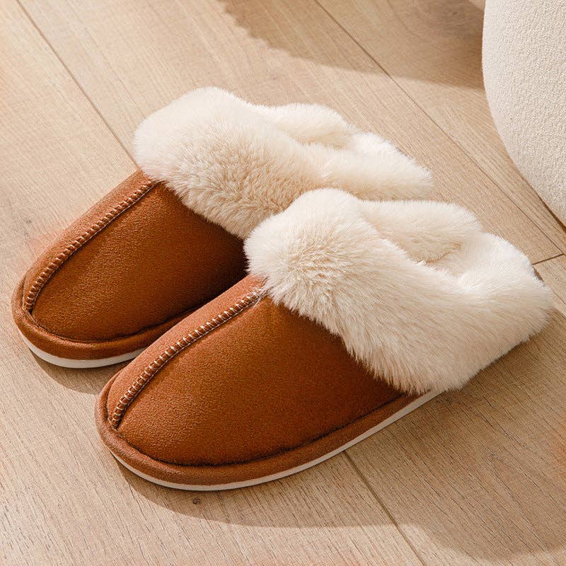 Fuzzy Slippers Stripe Design Soft TPR Sole Casual Home Footwear: Brown / 38-39