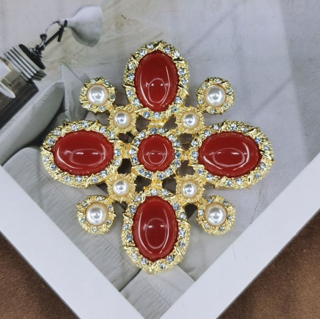 Pearl Gold Caramel Snow Flake Brooch
