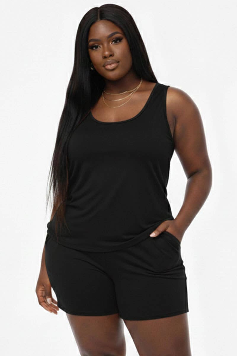 Plus Comfy Tank Top & Shorts Set: Tomato Cream / 3X